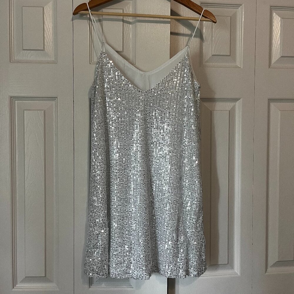 Disco Silver Sequin 80s Sheath Party Dress